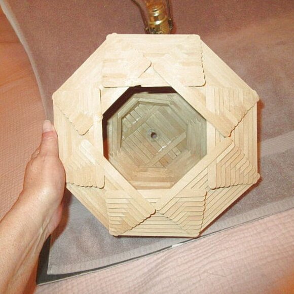 60s Vtg Popsicle Stick Table Lamp with Shade Wired Folk Art Tramp Art Boho MCM - Picture 10 of 12